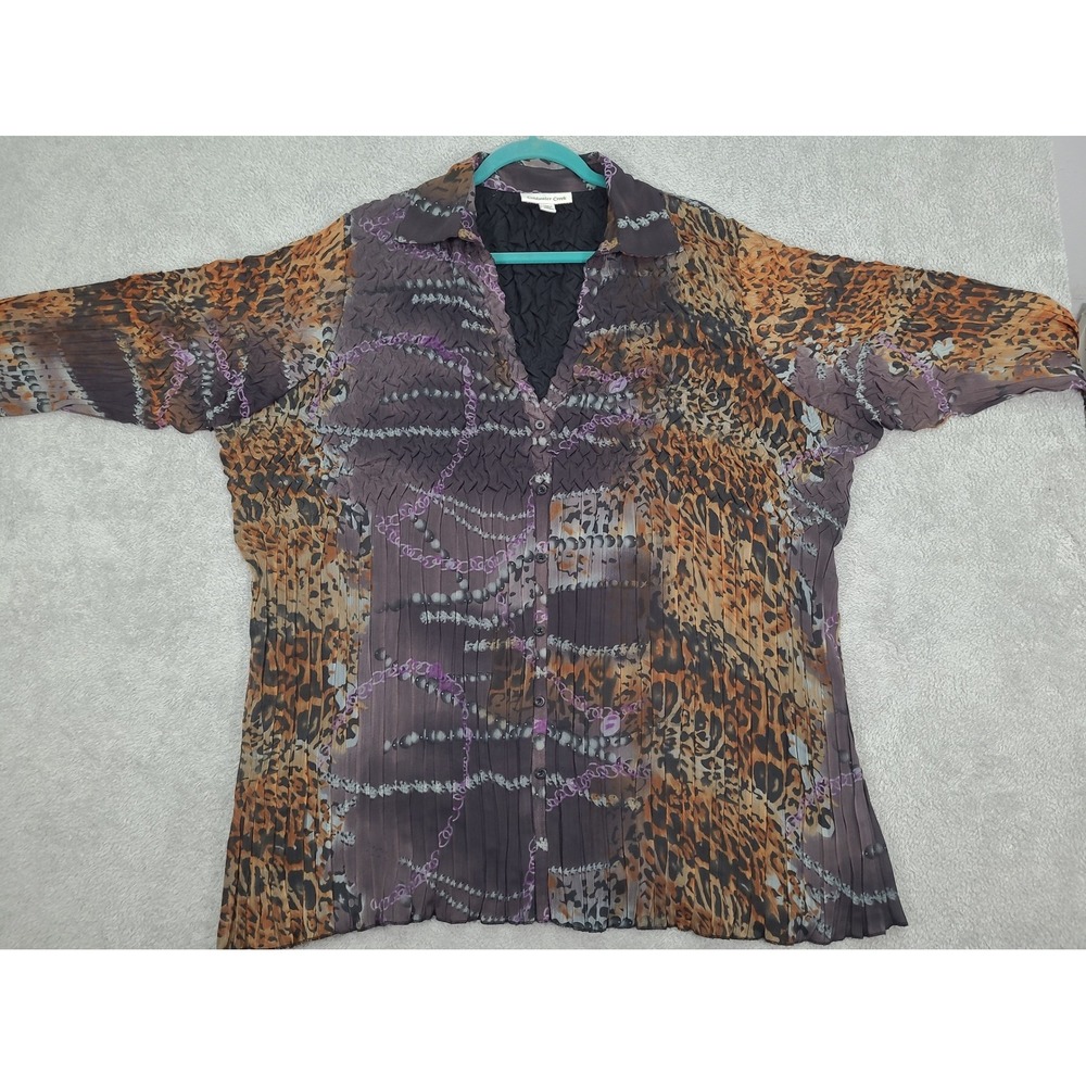 Coldwater Creek Womens Sz 2X Animal Print Plisse Crinkle Button Blouse 4004438